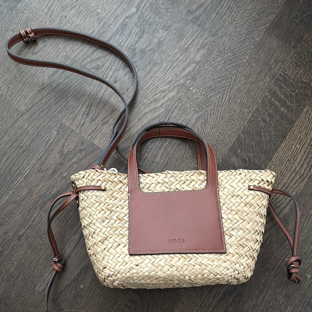 Mango Brown and Tan Woven Handbag